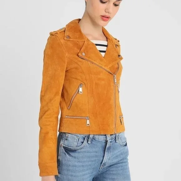 BEST JACKET FULLY LINED SOFT SUEDE LEATHER | AMBER GOLD YELLOW MUSTARD NUGGET OR - Picture 4 of 14